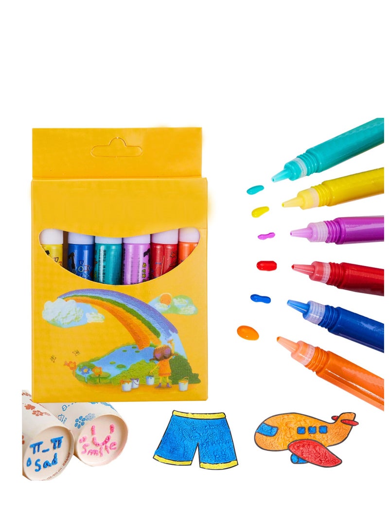 Popcorn Pens 6 Pcs/1 Set 3D Art Magic Puffy Pens, Safe DIY Bubble Popcorn Drawing Pens for Kids Greeting Birthday  Gift Cards Paintbrush Sets - Image 1
